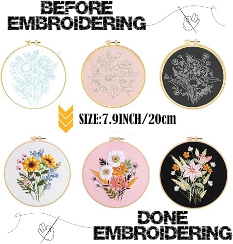 GLTAYLMY Embroidery Kit for Beginners Adults,3 Pack Cross Stitch Kits with 1 Plastic Embroidery Hoops,Needles and Color Threads,Needlepoint Kit for Hand Embroidery Starter - Image 2