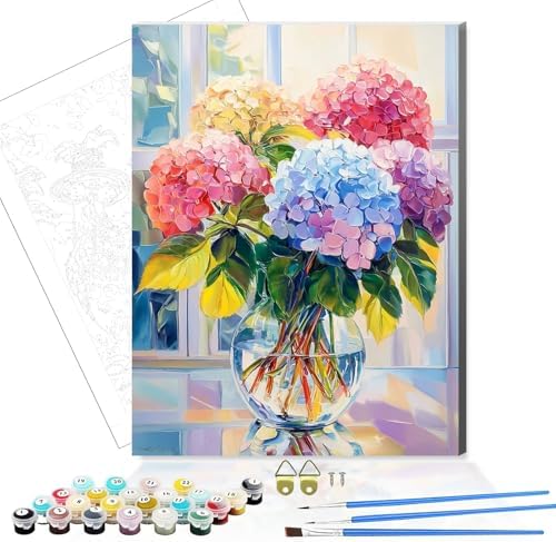 bestact Framed Hydrangea Paint by Numbers Kits for Adults,Flowers Painting by Numbers with Framed for Beginner on Canvas Easy DIY Painting Kits for Home Wall Decoration and Gifts,8x12INCH (Flower3) by bestact