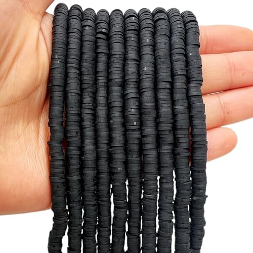 MIIIM 3600 PCS 10 Strands Polymer Clay Beads for Jewelry Making, Vinyl Heishi Beads 6mm for Surfer Bracelets Necklace Making (Black) by MIIIM
