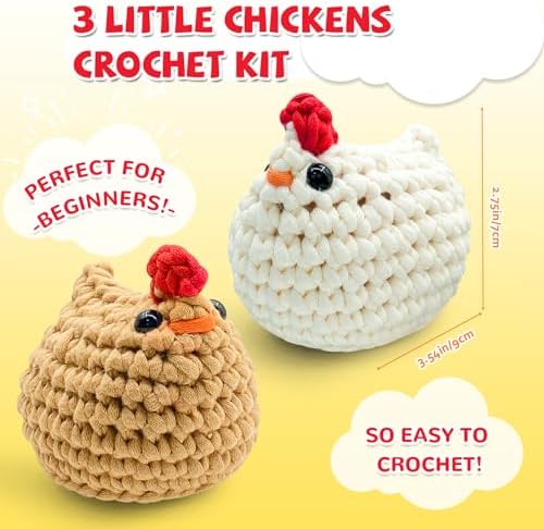 SGIBYN Crochet Kit for Beginner - DIY 3 Chickens Amigurumi Set - Image 2