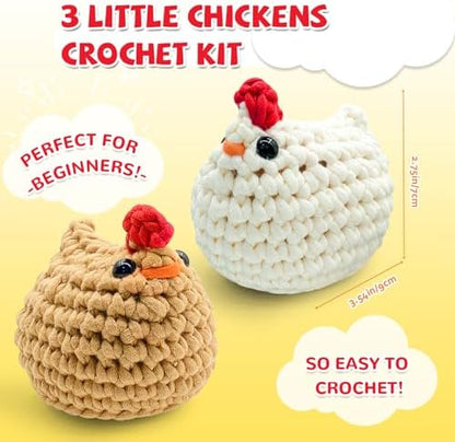 SGIBYN Crochet Kit for Beginner - DIY 3 Chickens Amigurumi Set - Image 2