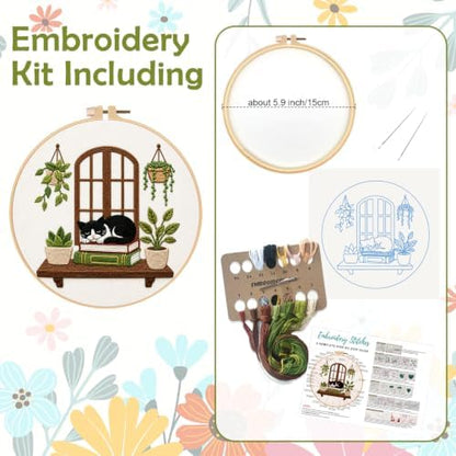Nuberlic Embroidery Kit for Beginners Stamped Black Cat - Image 2