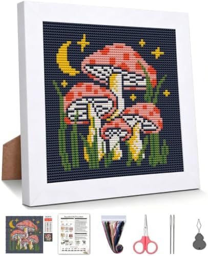 Mushroom Stamped Cross Stitch Kits for Beginners Adults with Framed by WUSARPLY