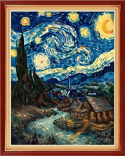 Joyhoor Cross Stitch Kits for Beginners Stamped Cross-Stitch Supplies Needlework preprint Embroidery Kits for Adults DIY Needlepoint Kits Embroidery Patterns 11CT-Van Gogh's Star Home 16x20 inchs by JoyhoorCrossStitchKits
