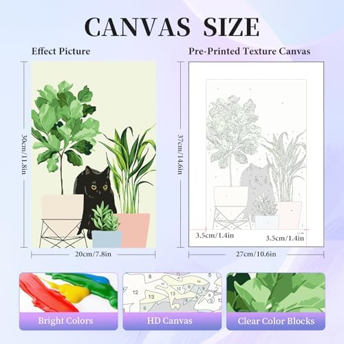 6 Pack Paint by Numbers Kit for Adults & Beginners, Black Cat & Green Plant - Image 2