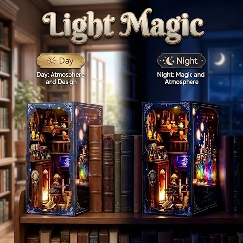 Book Nook Kit- DIY Miniature House Kit with LED Lights, 3D Wooden Puzzle Magic Potion Shop, Fantasy Wizard Alchemy Scene Bookshelf Insert Decor, Creative Handmade Gift - Image 4