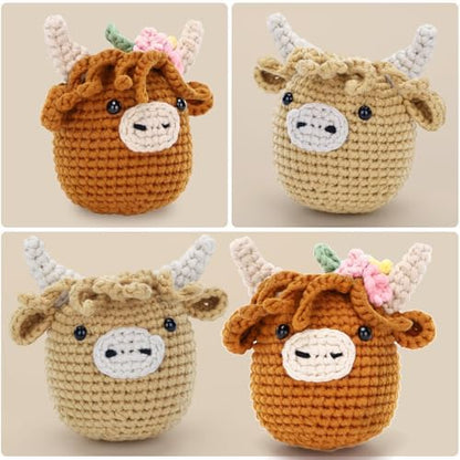 CrochetBox 2 PCS Highland Cow Crochet Kit, Brown Cow Set for Beginners - Image 2
