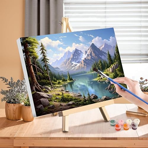 Landscape Paint by Numbers for Adults with Framed Canvas - Wooden Easel - Image 3