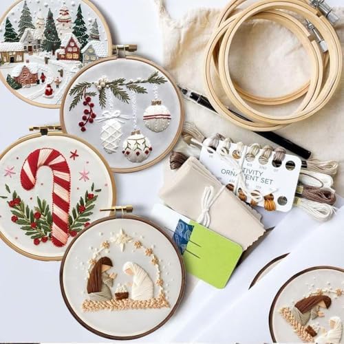 RUIQLXHANG Christmas Embroidery Kit, Christmas Gnomes Embroidery Kits for Beginners with Pattern, Cotton Threads, Needles, Instruction, 20cm Hoop, Gift for Mom, Grandma (Scepter Candy) - Image 2