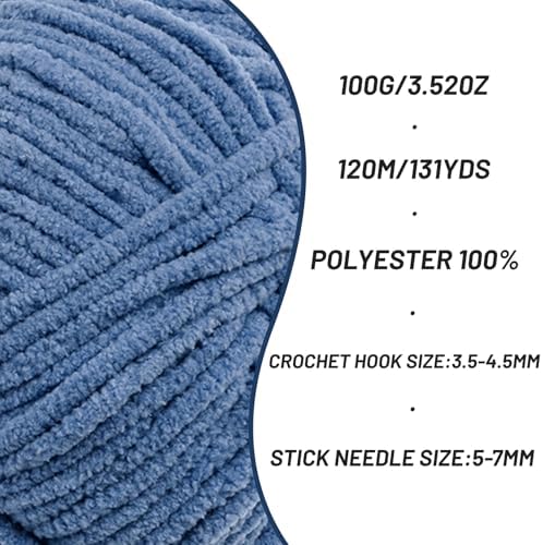 Plush Chunky Chenille Yarn for Crocheting, Soft Fluffy Velvet Yarn for Crocheting, Fuzzy Baby Blanket Knitting Yarns, 100g/131yds Bulky Amigurumi Yarns（Navy Blue） - Image 2