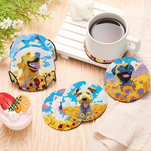 EWJRNSF 10 PCS Dog Diamond Art Coasters DIY Kit with Holder for Adults - Image 6