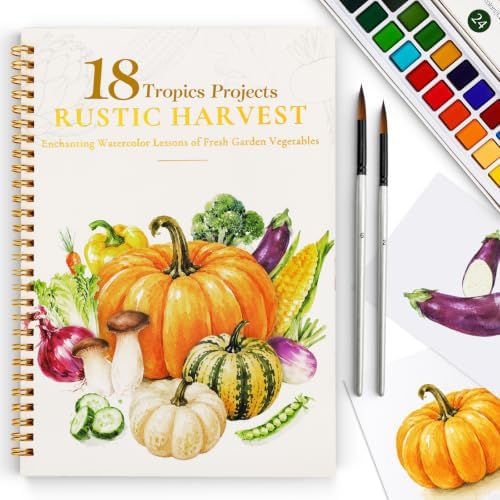 Watercolor Workbook for Beginners,18 Rich Vegetables Water Coloring Book,Relaxing & Easy to Paint Water Coloring Book with 24 Colors-Perfect for Gifting to Creativity & Joy for Adults by DMSKY