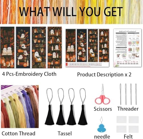 4 Pcs Fall Cross Stitch Bookmark Kit for Adult Beginners Cross Stitch Kits - Image 2