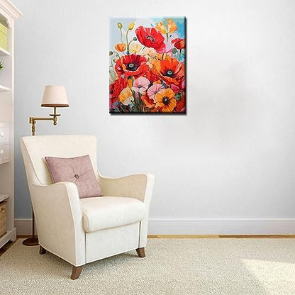 TUMOVO Poppy Flowers Paint by Numbers Kits 16x20 inch Wild Flowers Field Canvas DIY Oil Painting Kids Adults Beginner Tropical Plants Artwork with Brushes Red Floral Paintwork Boho Gift(Frameless) - Image 2