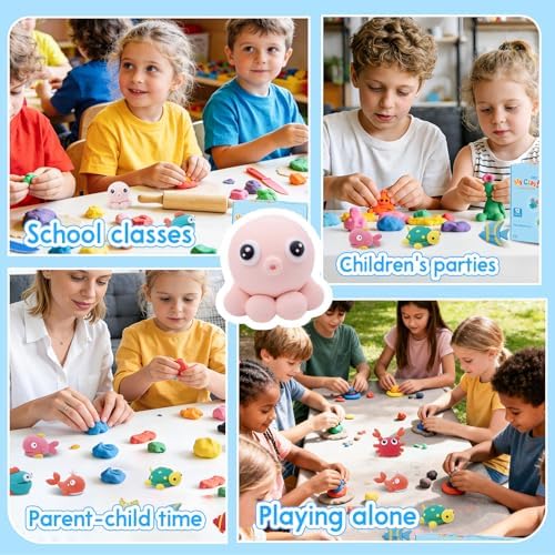 Air Dry Clay Kit for Kids -12 Marine Animals‌ Theme Colored Clay Sculpting kit, Ultra Light DIY Model Magic Clay with Sculpting Tools and Tutorials, Soft & Non-Sticky, Arts and Crafts Gift for Kids - Image 6