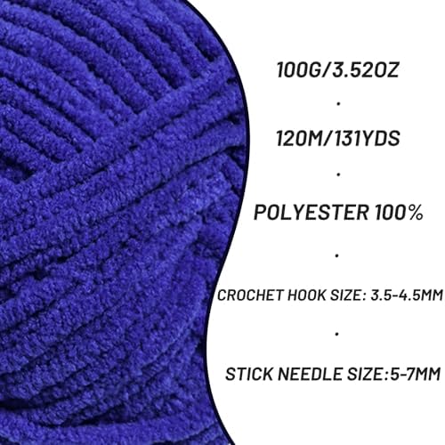 3 Pack Plush Chunky Chenille Yarn for Crocheting, Soft Fluffy Velvet Yarn for Crocheting, Fuzzy Baby Blanket Knitting Yarn, 300g/393yds Bulky Amigurumi Yarns（3 Sapphire Blue） - Image 2