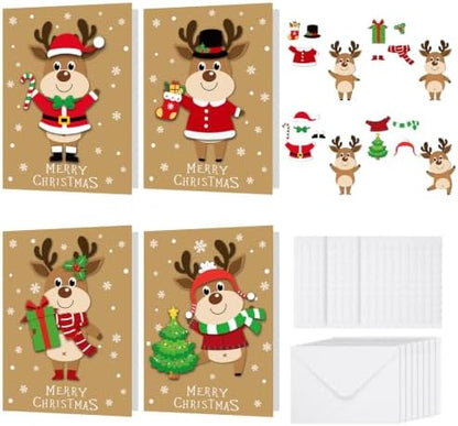 Dispowreath 24 Pcs DIY Christmas Card Making Kits with Envelopes DIY Christmas Craft Make Your Own Reindeer Greeting Card Making Supplies for Holiday Xmas Party Decoration Favor by Dispowreath