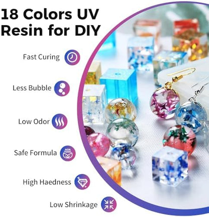Honcaring UV Resin, 18 Colors UV Curing Hard Type Resin Clear, Fast Curing Odorless & Colored UV Resin Kit for Jewelry Making, Crafts, DIY(20g/0.68oz Each) - Image 3