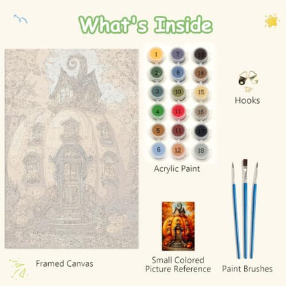 Spandrel Pumpkin House Framed Paint by Numbers Kit for Adult, Halloween Adult Paint by Number Kits on Canvas, DIY Acrylic Oil Easy Autumn Painting by Numbers Fall for Home Wall Decor, 8x12in - Image 6