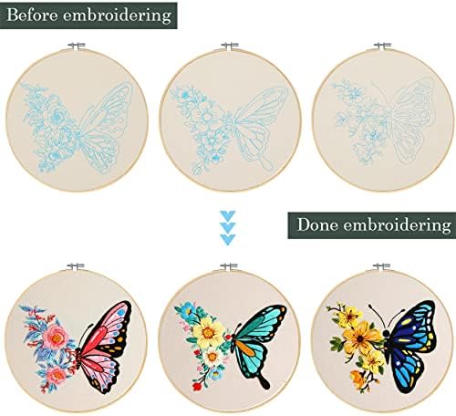 Santune 3 Pack Embroidery Kit for Beginners Adults Cross Stitch Kits with Butterfly Patterns and Instructions,DIY Hand Crafts with 1 Hoop,Threads and 6 Needles - Image 4