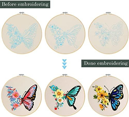 Santune 3 Pack Embroidery Kit for Beginners Adults Cross Stitch Kits with Butterfly Patterns and Instructions,DIY Hand Crafts with 1 Hoop,Threads and 6 Needles - Image 4