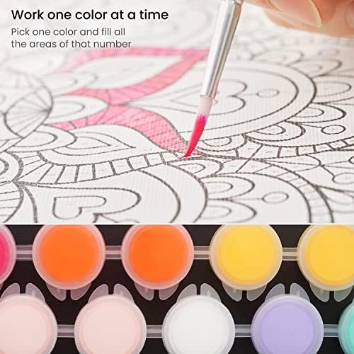 ARTEZA Paint by Number for Adults, 12x16 Inches, 21 Pieces, Mandala Paint by Numbers Kit, Comes with 1 Canvas Panel, 12 Acrylic Paint Pots, 5 Paintbrushes, Art Supplies for Home & Office Wall Decor - Image 4