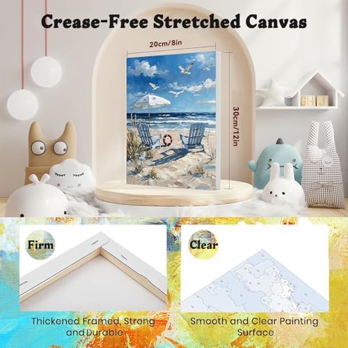 4 Pack Beach Paint by Numbers for Adults with Framed Canvas - Wooden Easel - Image 2