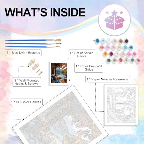 Paint by Numbers Kit for Adults, Fall Lake Cabin Number Painting Canvas Kit - Image 4
