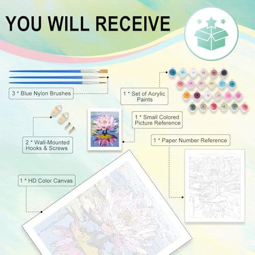Paint by Numbers Kit for Adults, Lotus DIY Acrylic Painting Kit, 16x20 Inch - Image 4
