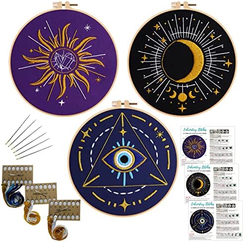 Louise Maelys 3 Set Tarot Embroidery Kit for Beginners Sun Moon Art by LouiseMaelys