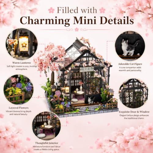 Book Nook Kit Dollhouse Kit, 3D Wooden Puzzle Sakura Japan - Image 3