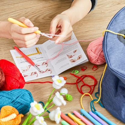 INSCRAFT Crochet Kit for Beginners Adults- Great Knitting Starter Kit for Colorful Craft for Professionals, Make Amigurumi Projects Includes 24 Colors Yarn, Hooks, Instructions, a Durable Bag - Image 6