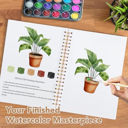 Easy Watercolor Workbook for Beginners - 12 Beautiful Step-by-Step Paintings Water Coloring Book, Includes 18 Colors Paints, Relaxing Art Projects and Creative Gift for Adults & Teen (Plants) - Image 6