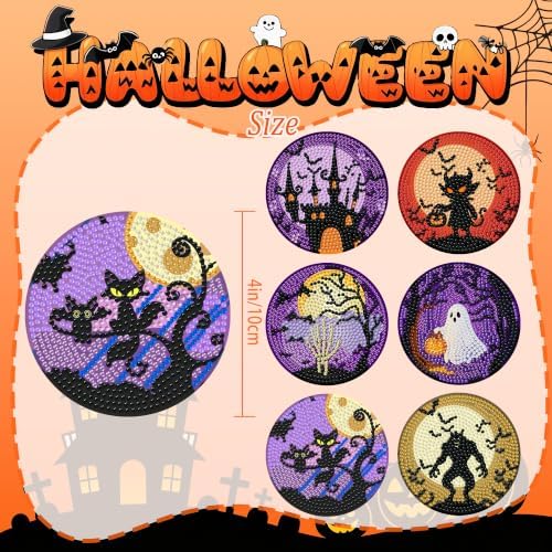 6 Pcs Halloween Diamond Art Coasters Kits,Diamond Painting Coasters Kits - Image 4