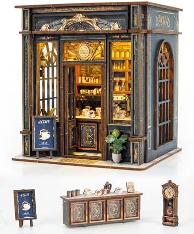 BOOZUU Coffee Shop Book Nook Kit with Light, Medieval Cafe Bookshelf Insert by BOOZUU