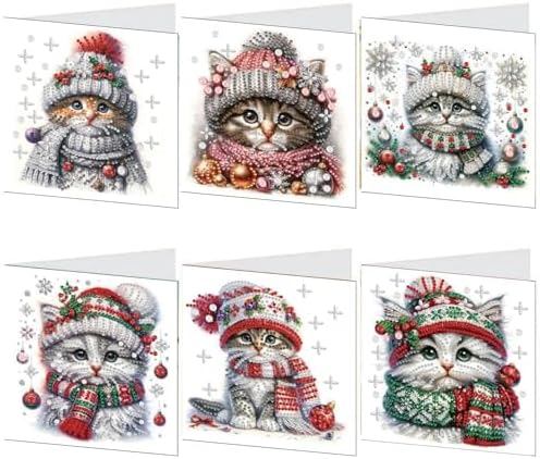 jinglinhh 6pcs Christmas Cat Snowflakes Diamond Art Painting Greeting Cards with Envelopes, DIY Card Making Kits for Adults, Diamond Art Postcards Christmas Cards Craft Gifts by Unknown