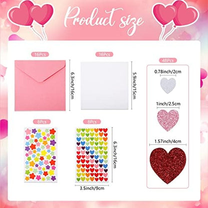 Zonon 16 Pcak Valentines Crafts DIY Card Valentines's Day Kits Foam Heart Sticker Craft DIY Kits Envelopes Cards Set for Exchange Gifts (Pink) - Image 2