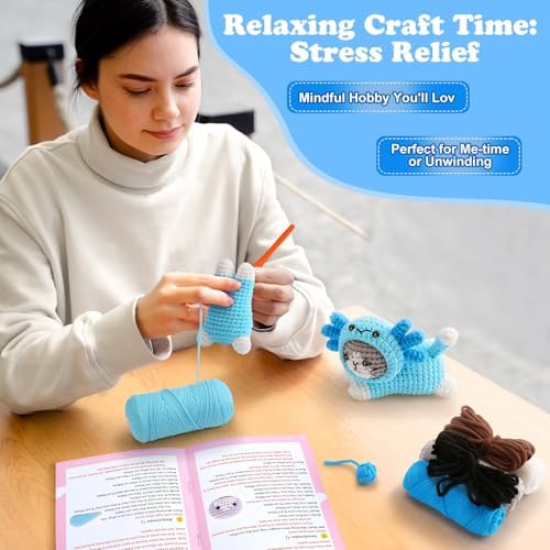Crochet Kit for Beginners, Cat Dress in Axolotl Crochet Kit, Complete Crochet Animal Kit with Step-by-Step Video Tutorials, Easy Knitting Kit for Adults, DIY Cat Craft Kit for Galentines Gifts - Image 2