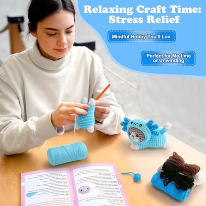 Crochet Kit for Beginners, Cat Dress in Axolotl Crochet Kit, Complete Crochet Animal Kit with Step-by-Step Video Tutorials, Easy Knitting Kit for Adults, DIY Cat Craft Kit for Galentines Gifts - Image 2