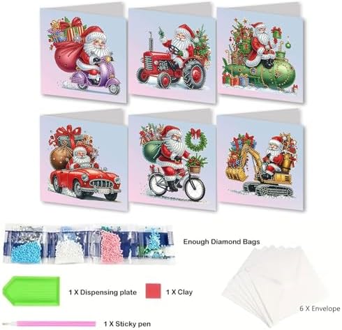 Diamond Art Christmas Cards Kit, 6PCS DIY Diamond Painting Christmas Cards with Envelopes, 5D Diamond Dot Greeting Cards for Adults, Xmas Card for Holiday Crafting Gifts (Christmas Santa Claus) - Image 5