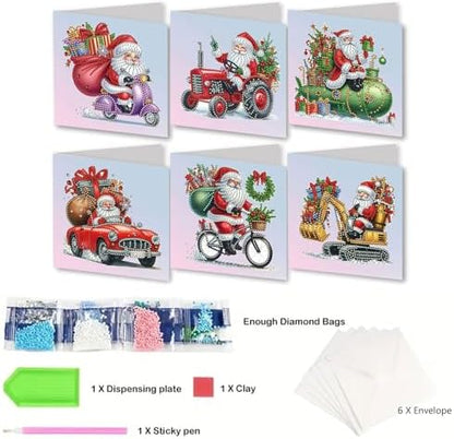 Diamond Art Christmas Cards Kit, 6PCS DIY Diamond Painting Christmas Cards with Envelopes, 5D Diamond Dot Greeting Cards for Adults, Xmas Card for Holiday Crafting Gifts (Christmas Santa Claus) - Image 5