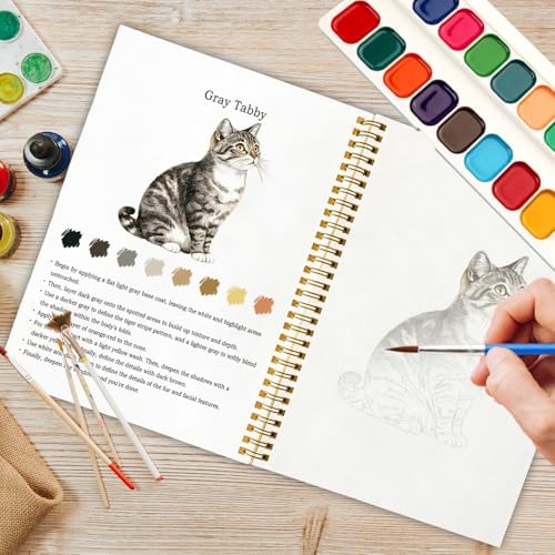 12 Cat Breed Patterns Watercolor Set, Kitten Painting Book for Beginners, DIY Art Gift for Cat Moms, Adults and Teens, Relaxing Stress Relief Watercolor Workbook, Pet Lover Activity Kit - Image 5