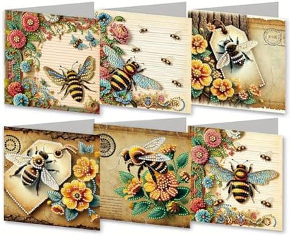 6Pcs Greeting Card DIY Diamond Art Painting Greeting Cards Special Shaped Holiday Blessing Folding Card Kit with Envelopes Arts Crafts for Birthday Festival-Bee by BAYUNOESparkDiamondCraft