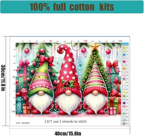 Christmas Stamped Cross Stitch Kits for Beginners Adults, Gnomes Dimensions Needlepoint Art Crafts,Counted Cross Stitch Kits Embroidery Kits for Beginners Adults for Home Decor 15.7X11.8inch - Image 2