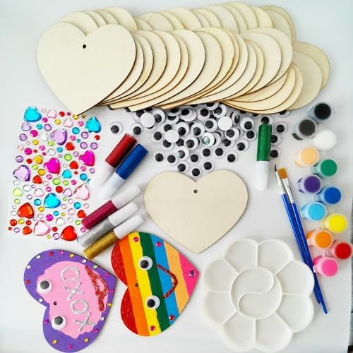 Valentine's Day Wood Heart Craft Kit, 36 Pcs Blank Unfinished Wooden Hearts Ornaments for Crafts, DIY Painting Activity for Adults, Family, Couples to Make Personalized Gifts and Home Decor - Image 5
