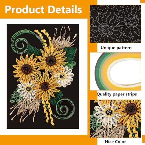 WEBEEDY Paper Quilling Kit DIY Sunflower Paper Filigree Kit with Quilling Strips Tool and Supplies Paper Quilling Set for Beginners Handmade Crafts Modern Room Wall Art Decor Gift,21×27.9cm/8.3×11" - Image 3
