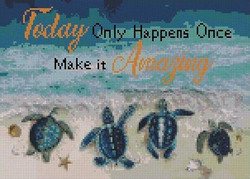 MjhRcll Sea Turtle Stamped Cross Stitch Kits,Cross Stitch Ornament Kits for Adults Beginners, Counted Embroidery Needlepoint Kits Home Decor 12x16 Inch - Image 2