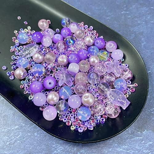 Assorted Glass Resin Beads Multi Size Colors Smooth Cracked Gravel Millet Spacer Beads for Bracelets Necklace Earring DIY Jewelry Making Craft(Lilac Violet Series) - Image 4