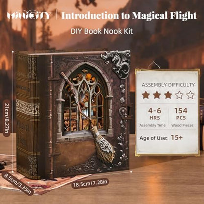 MiniCity Book Nook Kit, DIY Miniature House Kit for Adults, Teens and Beginners, Dollhouse Booknook Library Tiny House Bookshelf Decor (Introduction to Magical Flight) - Image 3