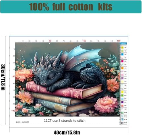 Dragon Stamped Cross Stitch Kits for Beginners Adults, Flower Book Dimensions Needlepoint Art Crafts,Counted Cross Stitch Kits Embroidery Kits for Beginners Adults for Home Decor 15.7X11.8inch - Image 2
